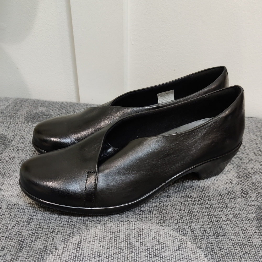 Aravon Women’s Black Leather Comfort Wedge Shoes Size 10